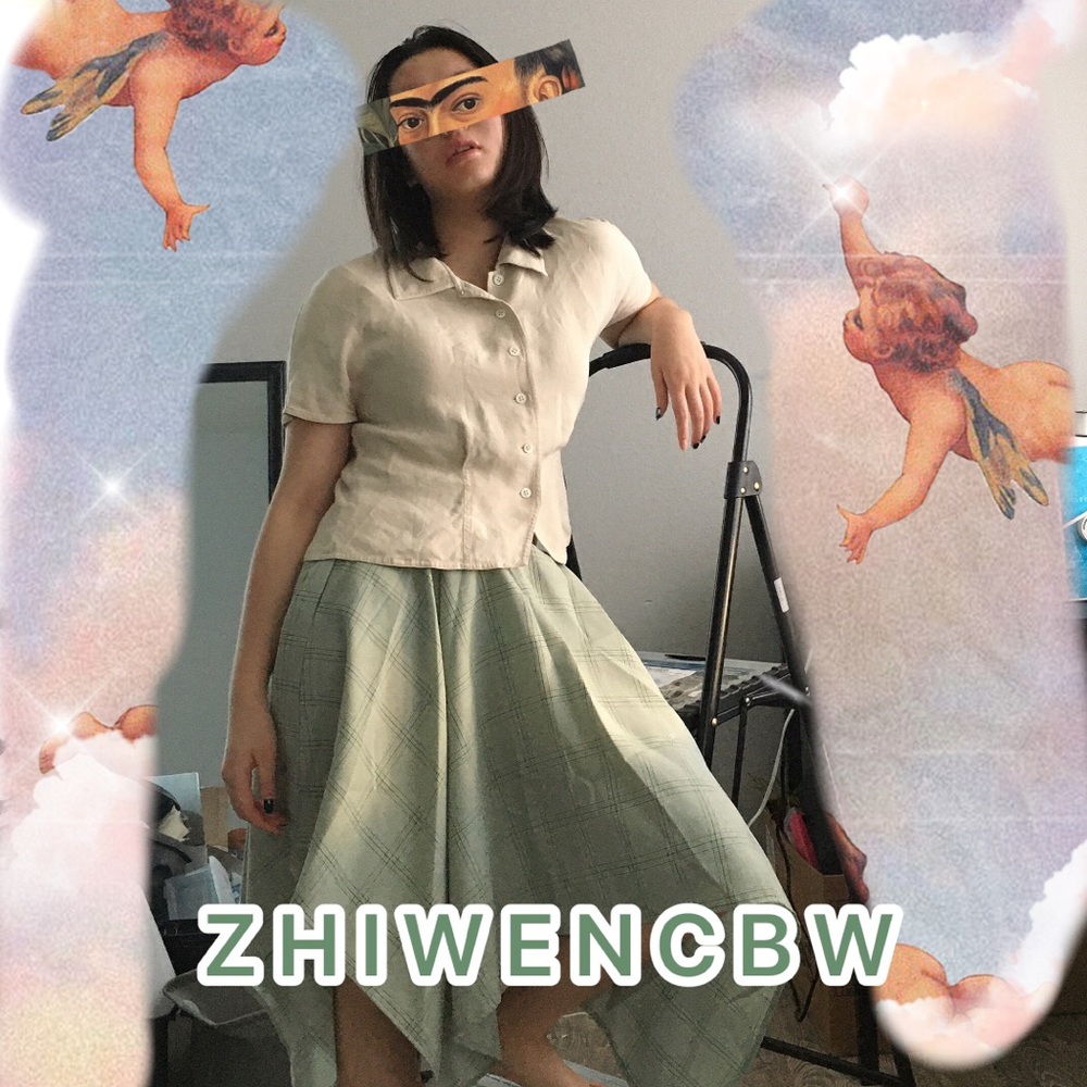 Green Check Pattern Asymmetrical Skirt